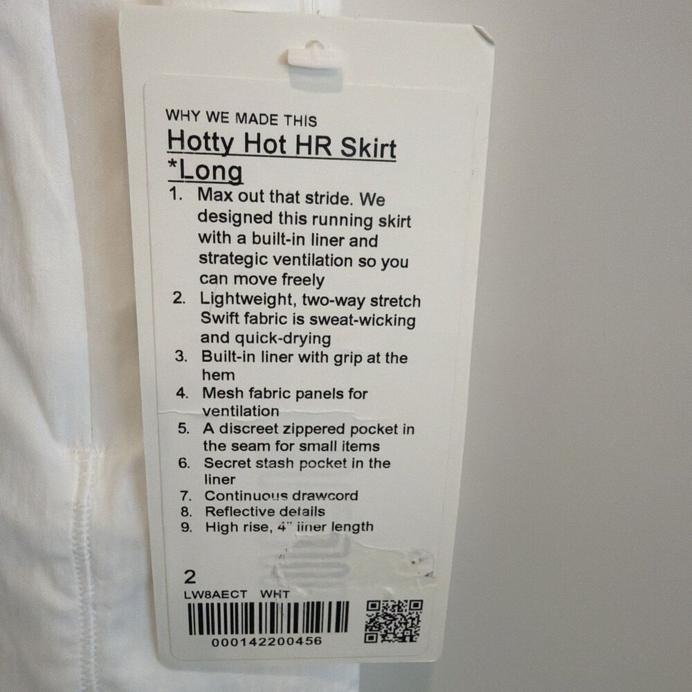 NWT Lululemon Sz 2 Long Hotty Hot HR High-Rise White Athletic Skirt Skort Tennis - Picture 3 of 16